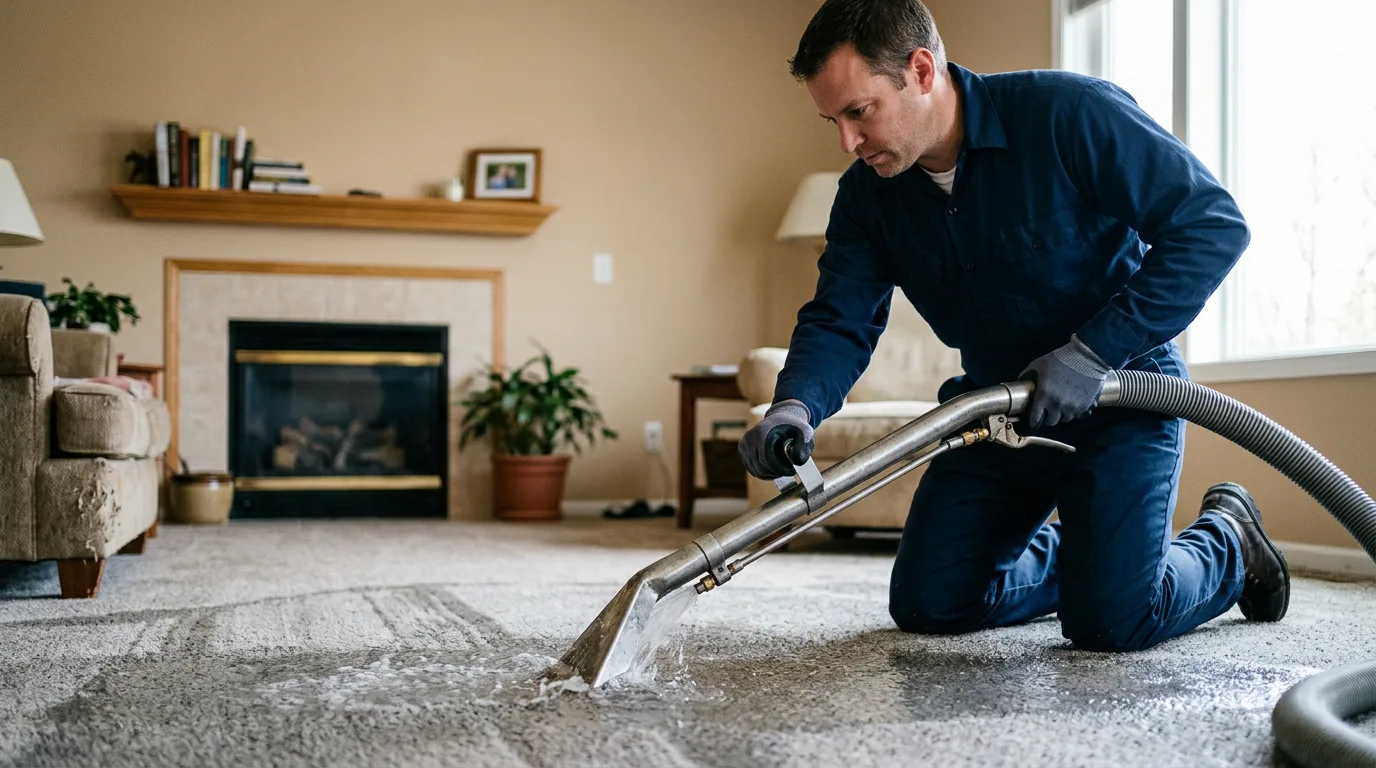 Water damage restoration technician working near Warsaw, IN